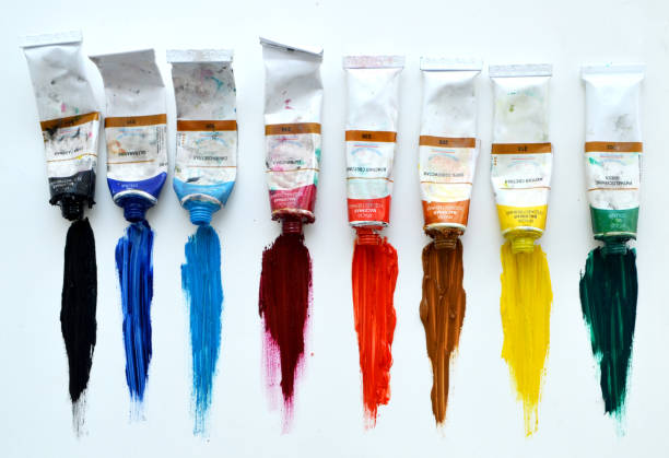 Oil paints in tubes. Oil paints in tubes. Color palette. Art store, studio, exhibition. oil paint palette stock pictures, royalty-free photos & images