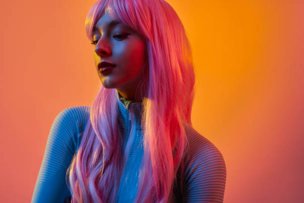 istock Futuristic lady with long pink hair 1155208753