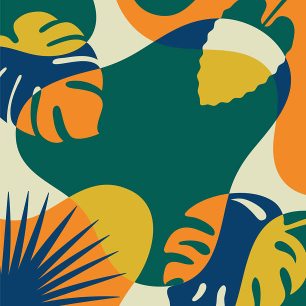ilustraciones, imágenes clip art, dibujos animados e iconos de stock de fondo tropical veraniego con hojas de palmera y plantas exóticas. - hawaii islands illustrations
