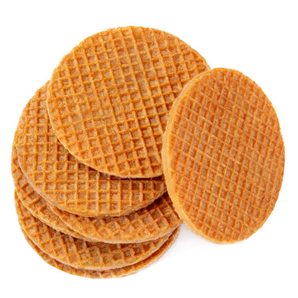 istock Belgium round waffles isolated on white background. Stack of  Dutch waffles  Top view 1155212282