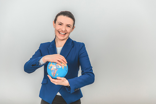 Education concept. Shot of young female teacher isolated on the white background. Copy space.