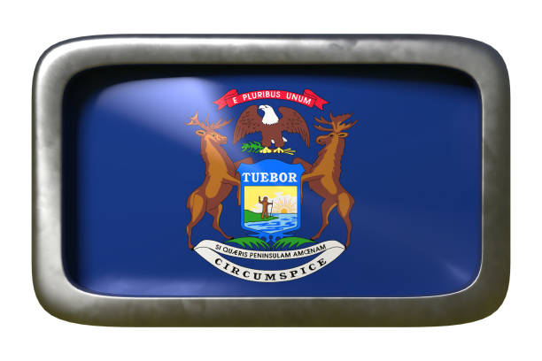 istock 3d rendering of Michigan State flag 1155215413