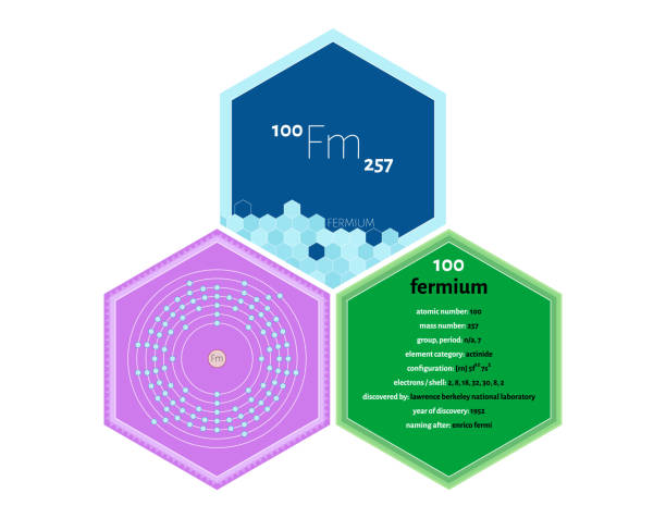 Infographics of the element of Fermium Detailed infographics of the element of Fermium fermium stock illustrations
