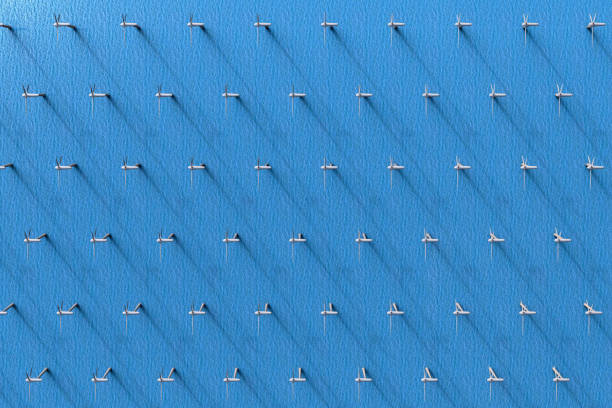 ein luftbild von windkraftanlagen im ozean - ansicht von oben stock-fotos und bilder