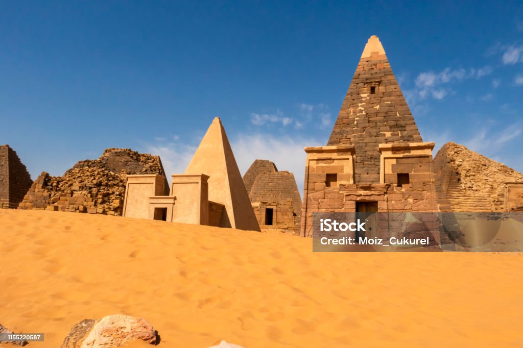 A view from Nubian pyramids in Meroë,Sudan Sudan Stock Photo
