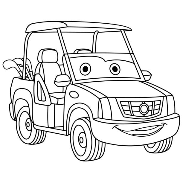 ilustrações, clipart, desenhos animados e ícones de página da coloração do carro de golfe dos desenhos animados - golf cart golf mode of transport transportation