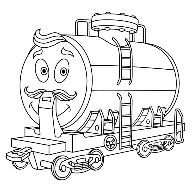 Coloring page of cartoon fuel railway tanker Coloring page of cartoon fuel railway tanker. Coloring book design for kids. clip art of how to draw a train stock illustrations