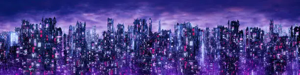 Photo of Science fiction neon city night panorama