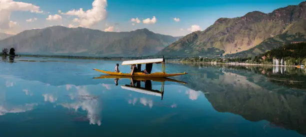 A boat (locally called shikara) in dal lake located in srinagar, jammu and kashmir.