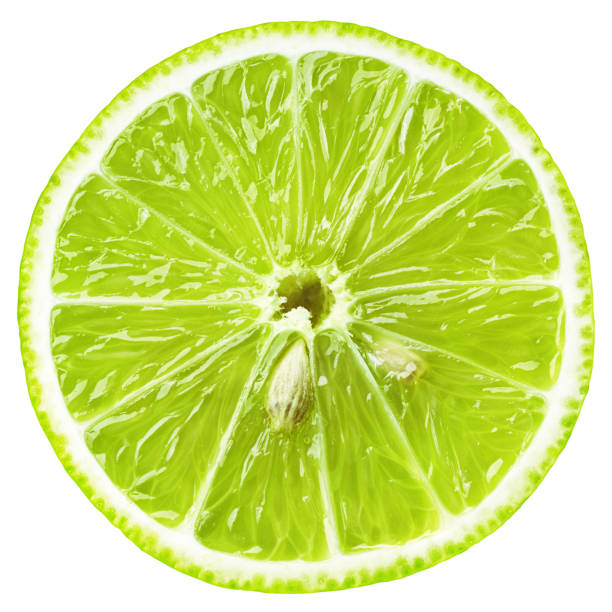 slice of lime citrus fruit isolated on white - lemon food preparation portion imagens e fotografias de stock