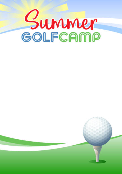 Summer Golf Camp Template poster. Vector illustration. Summer Golf Camp. Template poster with realistic golf ball. Place for your text message. Vector illustration. junior level stock illustrations