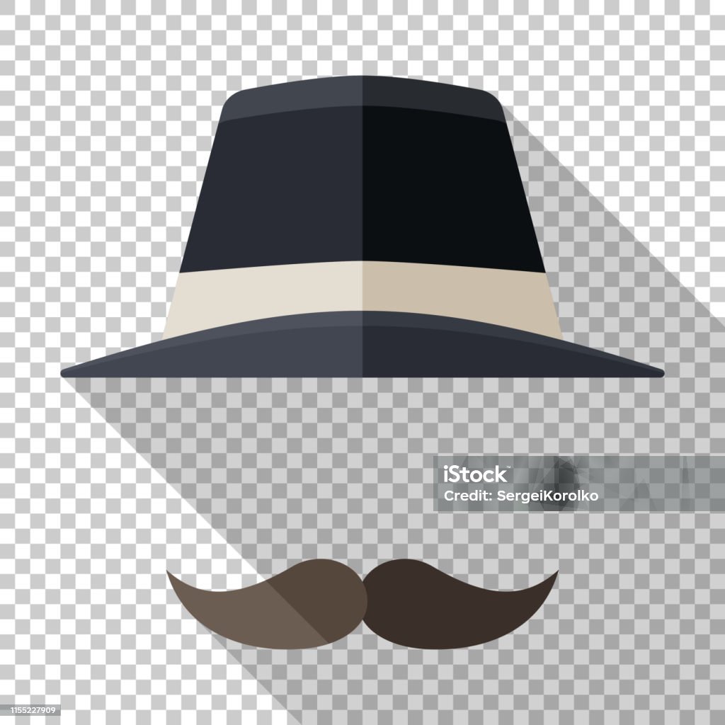 Hat And Mustache Icon In Flat Style With Long Shadow On Transparent  Background Stock Illustration - Download Image Now - iStock