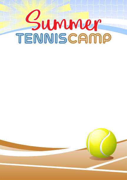 Summer Tennis Camp Template poster. Vector illustration. Summer Tennis Camp. Template poster with realistic tennis ball. Place for your text message. Vector illustration. junior level stock illustrations