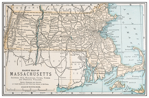 Antique vintage retro USA map: Massachusetts