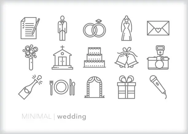 Vector illustration of Wedding line icon set