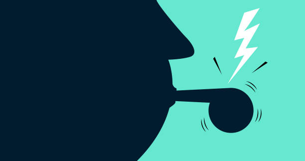 Whistleblower A silhouette blowing in a whistle. loud whistle sound stock illustrations