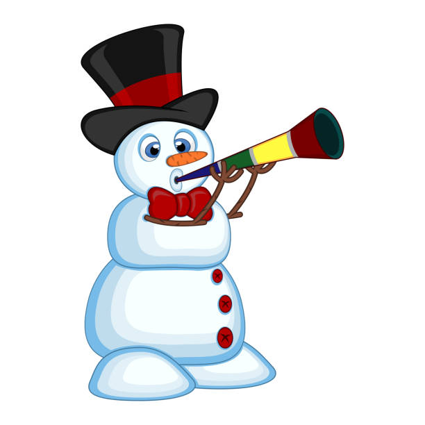 istock Snowman wearing a hat and a bow ties blowing horns for your design vector illustration 1155237295