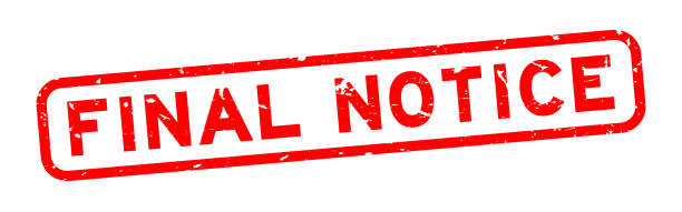 Grunge red final notice word square rubber seal stamp on white background Grunge red final notice word square rubber seal stamp on white background reminder-stamp stock illustrations