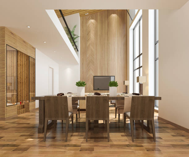 istock 3d rendering modern dining room and living room with luxury decor 1155240390