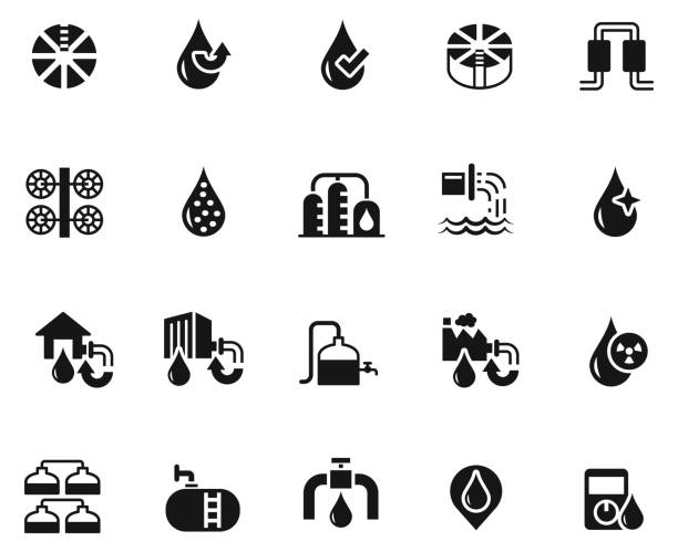 ilustraciones, imágenes clip art, dibujos animados e iconos de stock de el icono de tratamiento de agua - drop set water vector