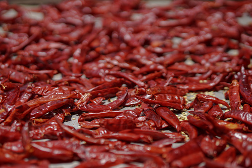 Dried red pepper. National food of Sri Lanka and India. Sale of pepper and spices. Stock photo