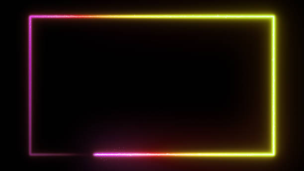 Neon glowing frame background. Laser show border stock photo