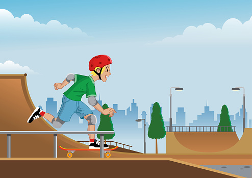 vector of boy playing skateboard on the skatepark
