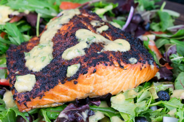 istock Crispy Jamaican Jerk Salmon with Mango-Basil Vinaigrette 1155255290