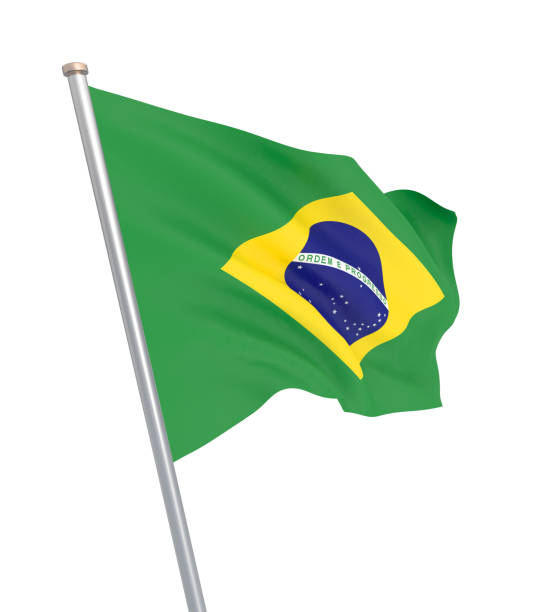 istock Brazil flag blowing in the wind. Background texture. 3d rendering, waving flag. 3d illustration. - Illustration 1155255392