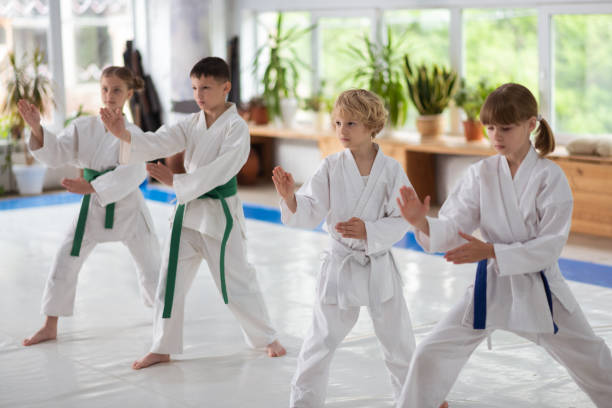 istock Boys and girls repeating after trainer studying aikido movements 1155258476