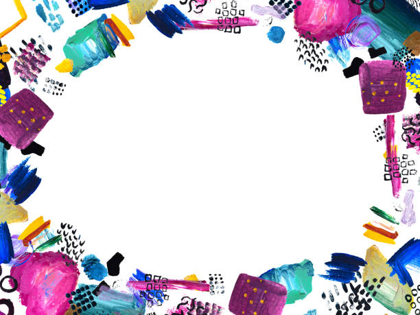 Hand drawn border and place for your text. Acrylic painting geometric shapes isolated on white. Abstract watercolor background