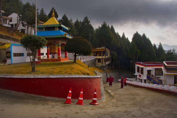 Architecture of Buddhist monastery Eastern India. The state of Arunachal Pradesh (Southern foothills of the Himalayas). Buddhist monastery "Gentse Gaden Rabgyel Lling" in Bomdila sity. n11 stock pictures, royalty-free photos & images