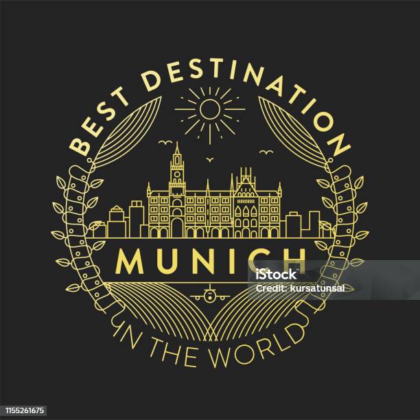 Vector Munich City Badge Linear Style Stock Vektor Art und mehr Bilder von München - München, Stadtsilhouette, Vektor
