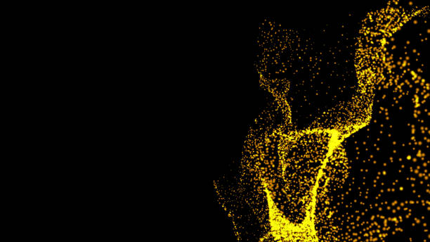 istock Gold bokeh graphics, 3D science fiction backgrounds of glowing particles with deep depth and bokeh. Line and square particles, yellow gold surface on a black background 1155261877