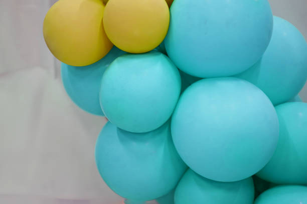istock Blue balloon and Yellow balloon on white background 1155261975