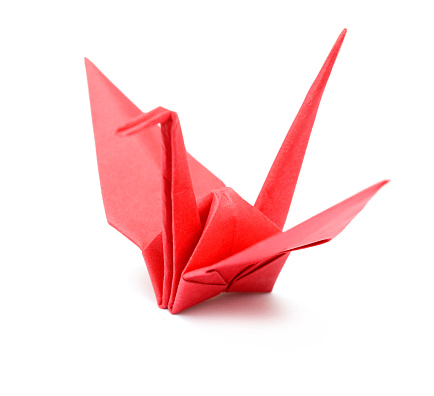 origami red bird paper on white background