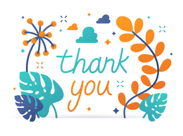 Thank You Message Thank you message card modern flat design plants tropical. thank you phrase stock illustrations