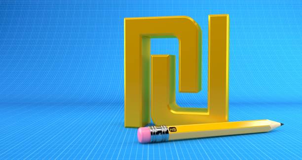istock Shekel currency symbol with pencil on blueprint background 1155266331