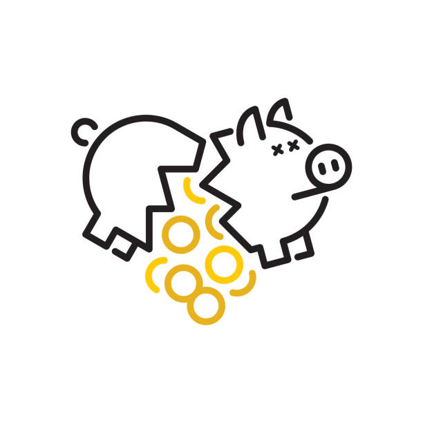 ilustrações, clipart, desenhos animados e ícones de banco piggy quebrado - falência