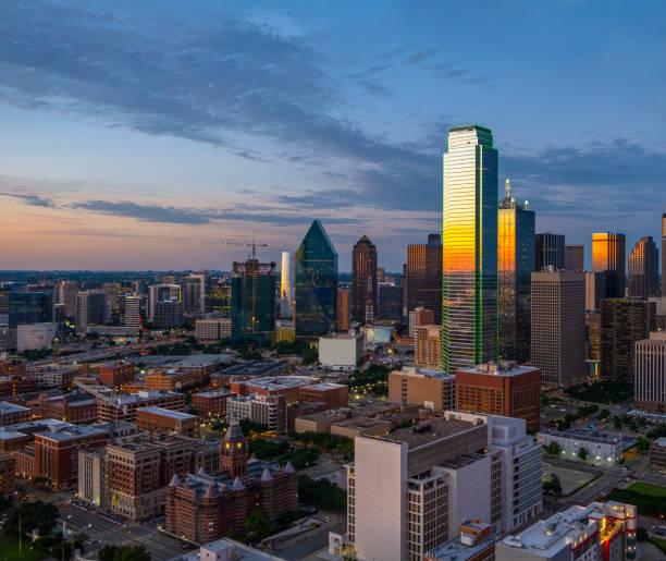 istock Dallas Texas evening skyline aerial shot 1155267985