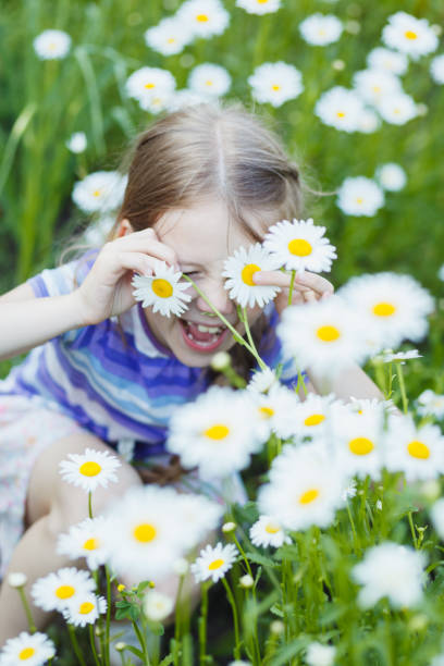 istock Little girl in a field among chamomile. 1155268360