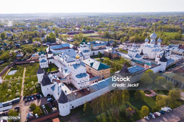 Aerial View Of City Of Rostovondon With Monastery And River Don Stock Photo - Download Image Now