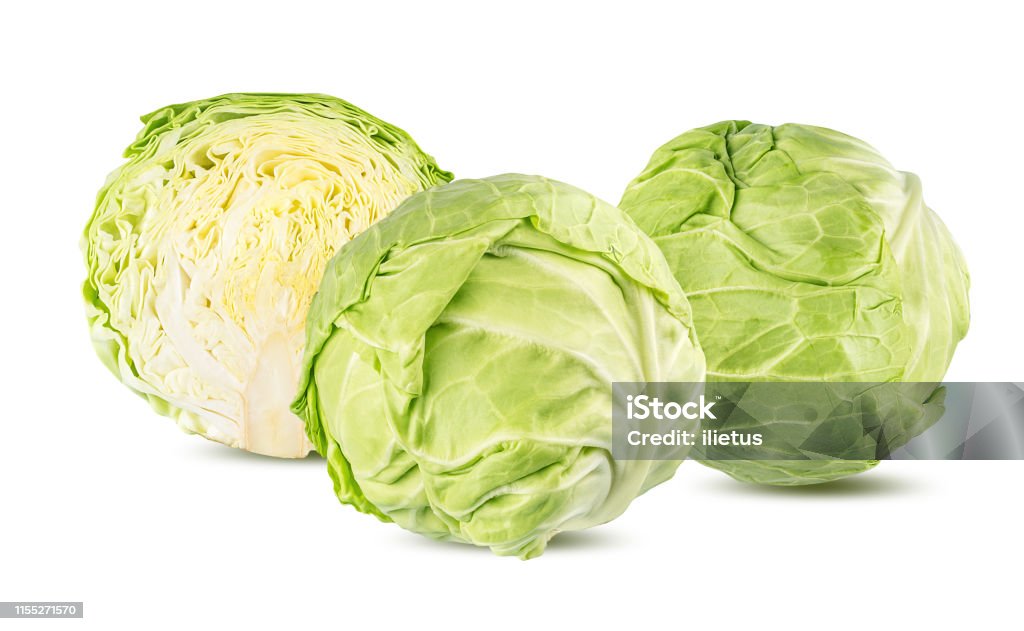 Cavolo verde isolato su bianco - Foto stock royalty-free di Alimentazione sana