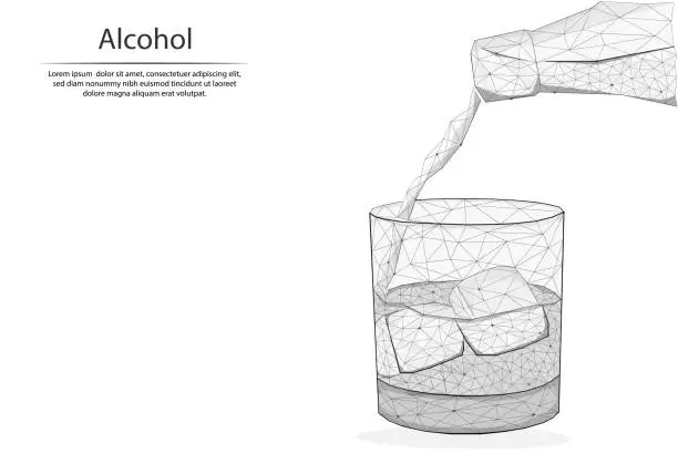 Vector illustration of Abstract image glass and bottles in the form of lines and dots, consisting of triangles and geometric shapes. Low poly vector background.