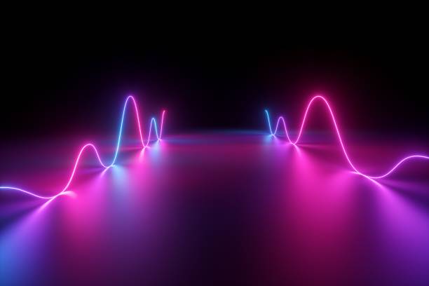 istock 3d render, abstract background, pink blue neon light, glowing dynamic wavy lines on the floor, ultraviolet spectrum 1155272704