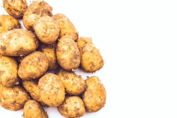 fresh young potatoes isolated on white background