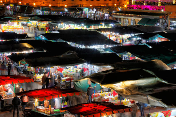 Djemaa El Fna Square in Marrakesh at Night, Morocco