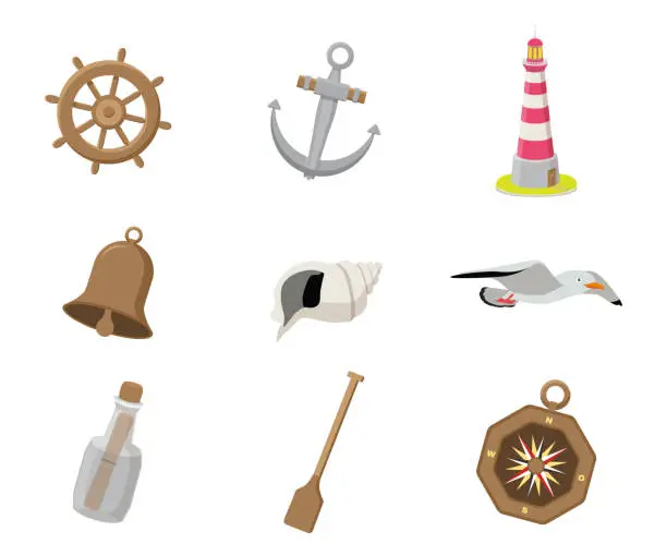 Vector illustration of Ship equipment vector illustrations set