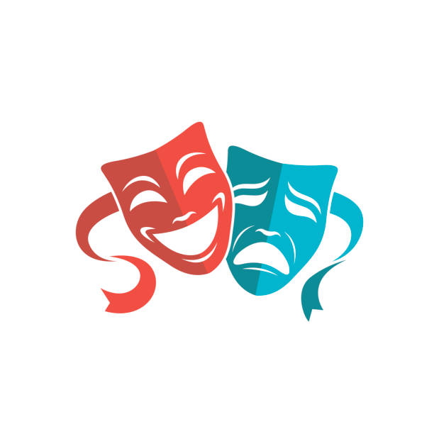 illustrazioni stock, clip art, cartoni animati e icone di tendenza di set maschere teatrali - maschera da commedia