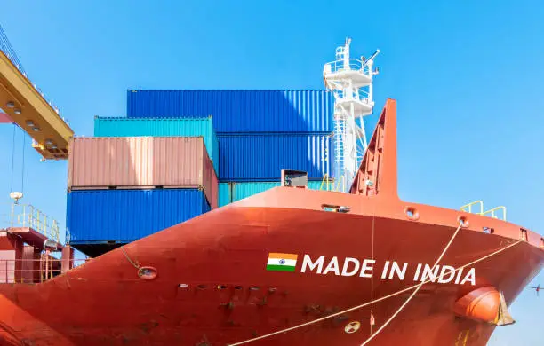 Trade war , Made in India smart logistic concept. Shipping Cargo ship business Container import and export company for Logistics and Transportation. Chinese investment toward Southeast Asia.